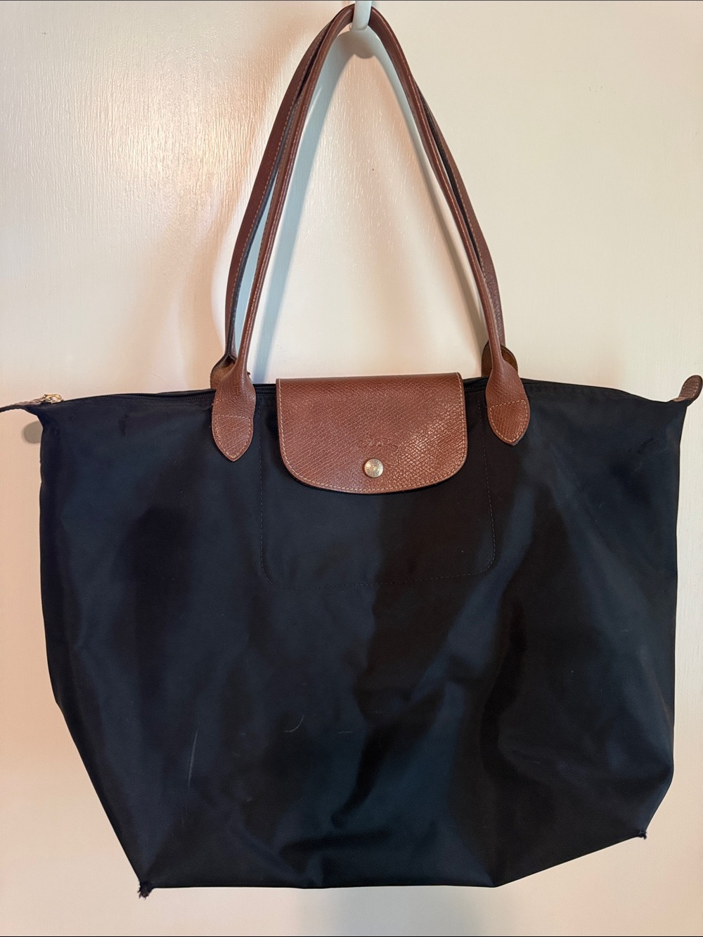 LONGCHAMP Classic Black Tote with Brown Trim - Women's Bag